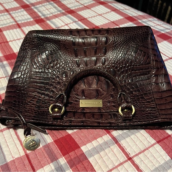 Brahmin Dark Brown Crocodile Embossed Clutch - Picture 1 of 5
